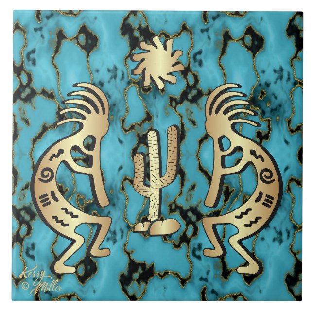 Gold Southwest Kokopelli Ceramic Tile (Front)