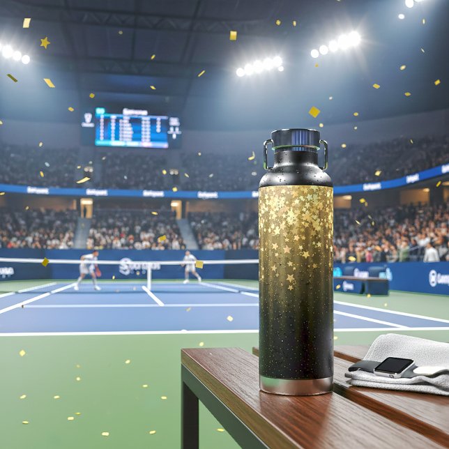 Gold Space Rainbow Stars Water Bottle (Glamorous Gold Stars Falling Confetti Black Space Water Bottle)