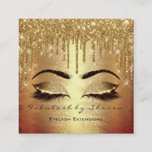 Gold Spark Makeup Artist Lashes Logo Beauty Salon Square Business Card