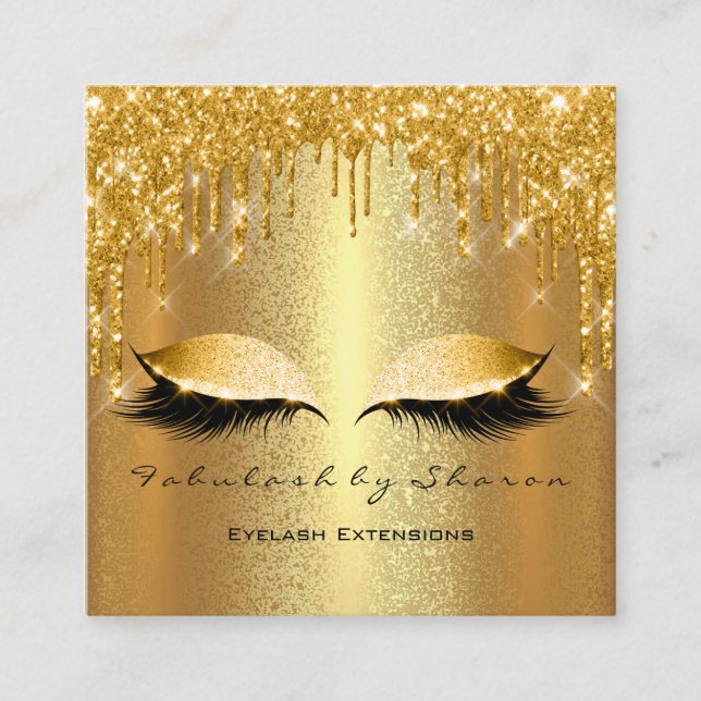 Gold Spark Makeup Artist Lashes Logo Lux Square Business Card (Front)