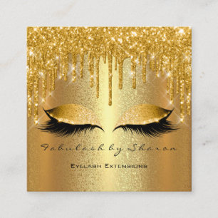 Gold Spark Makeup Artist Lashes Logo Luxury Square Business Card
