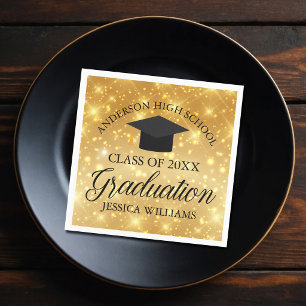 Gold Sparkle 2021 Graduation Party Monogram Glam Napkin