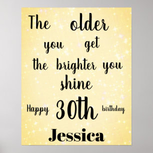 Gold sparkle 30th Birthday Name Poster