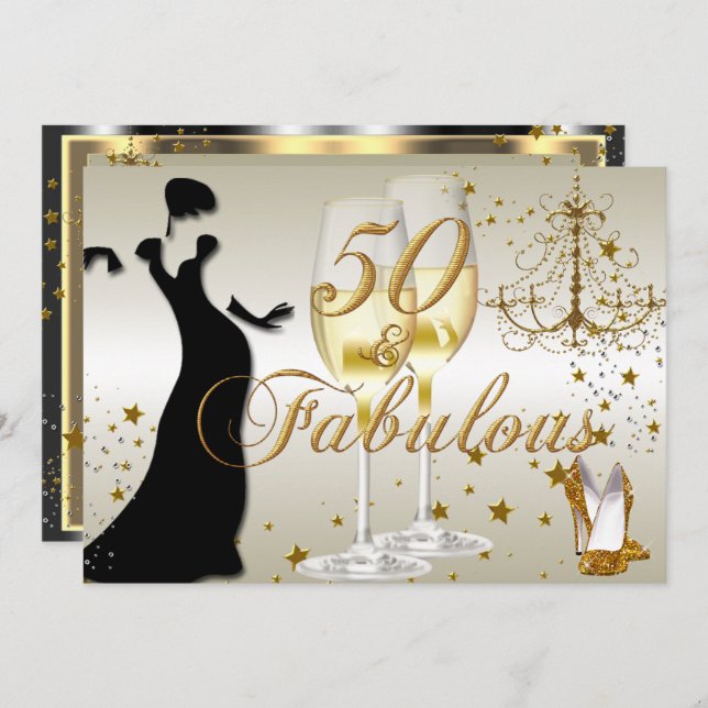 Gold Sparkle 50 & Fabulous Birthday Invitation (Front/Back)