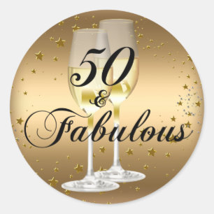 Gold Sparkle 50 & Fabulous Birthday Sticker