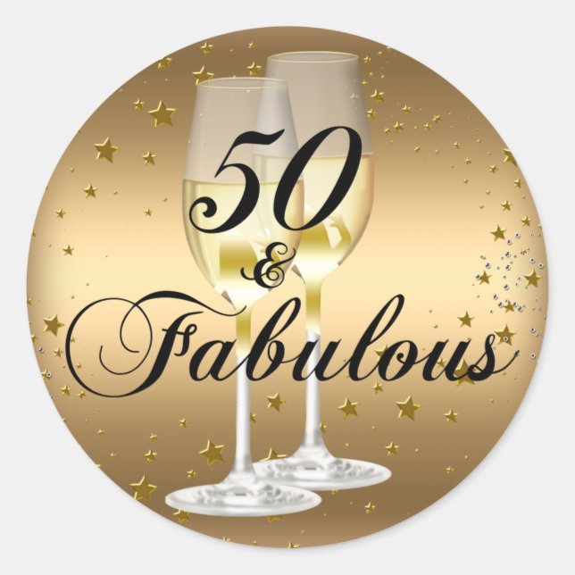 Gold Sparkle 50 & Fabulous Birthday Sticker (Front)