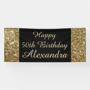 Gold Sparkle 50th Birthday Party Banner