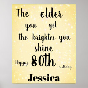 Gold sparkle 80th Birthday Name Poster