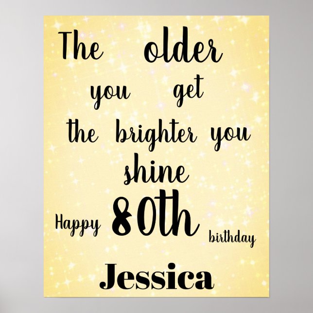 Gold sparkle 80th Birthday Name Poster (Front)