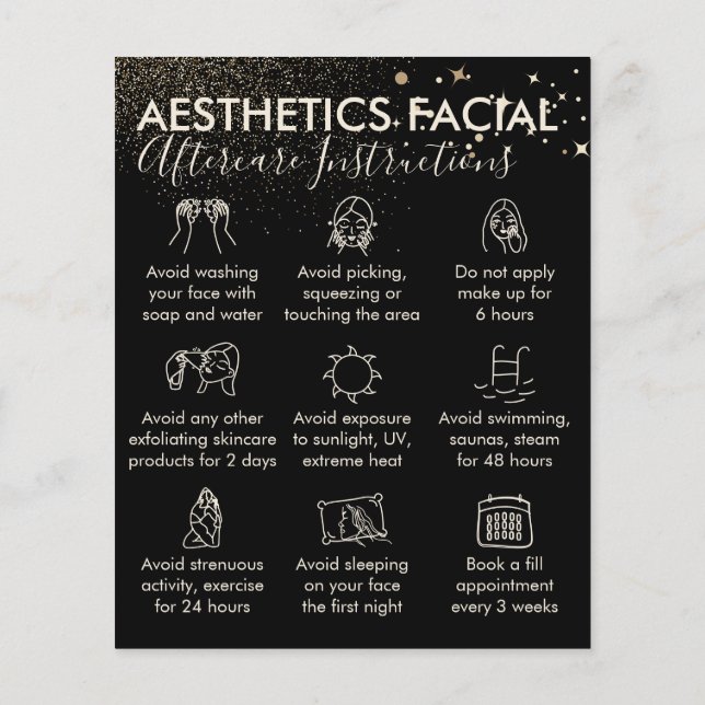 Gold Sparkle Aesthetics Facial Aftercare Budget Flyer (Back)