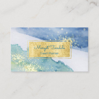 Gold Sparkle and Watercolor Business Card