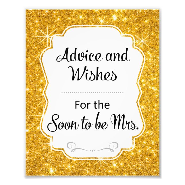 Gold Sparkle Bridal Shower Advice and Wishes Sign (Front)