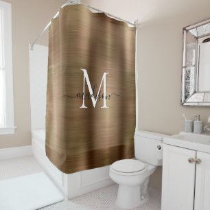 Gold Sparkle Brushed Metal Monogram Girly Script Shower Curtain