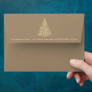 Gold Sparkle Christmas Tree Kraft Holiday Envelope