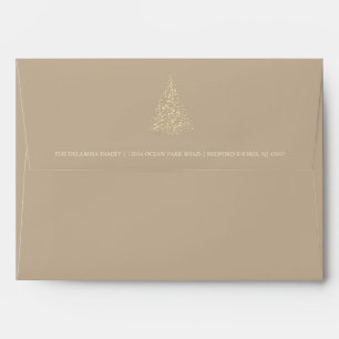 Gold Sparkle Christmas Tree Kraft Holiday Envelope