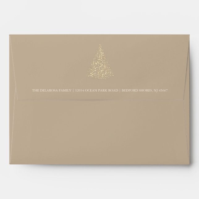Gold Sparkle Christmas Tree Kraft Holiday Envelope (Back (Top Flap))