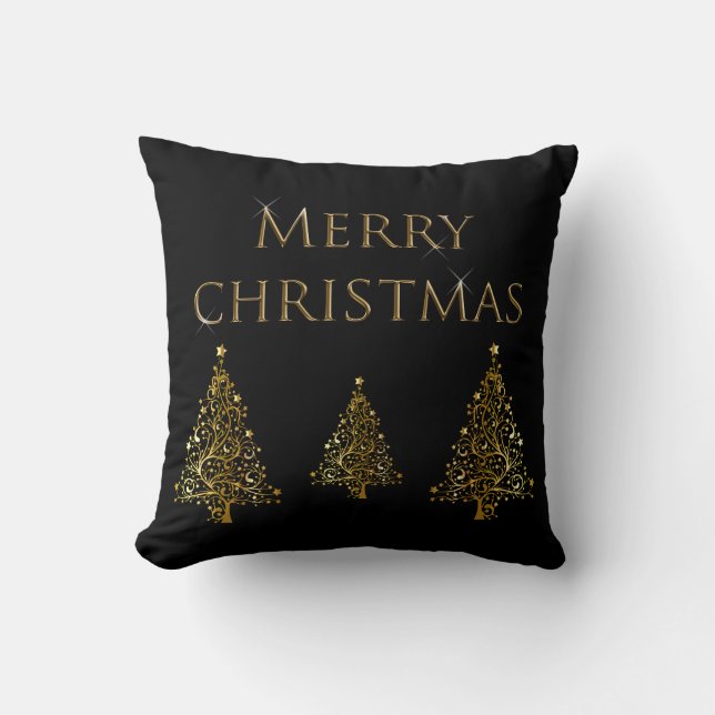 Gold Sparkle Christmas Trees Cushion (Front)