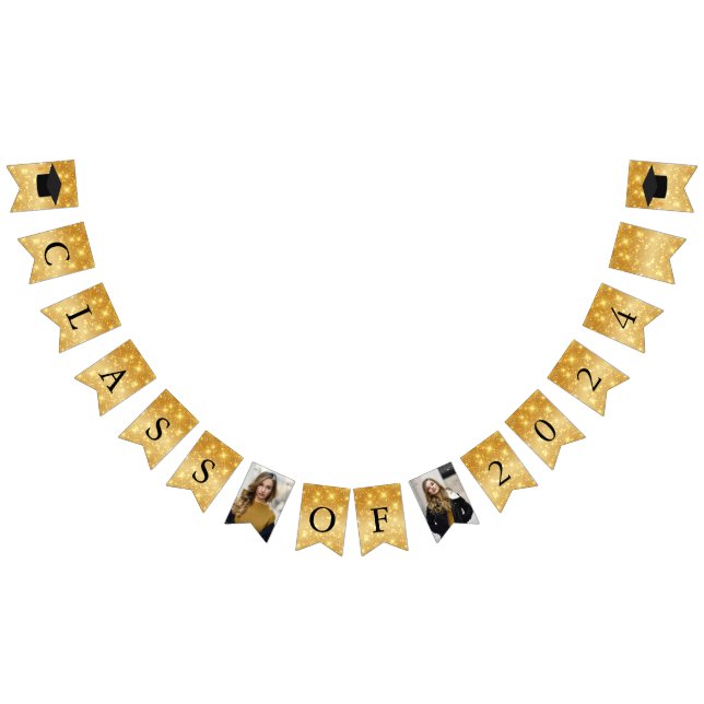 Gold Sparkle Class of 2024 Photo Graduation Party Bunting (All)