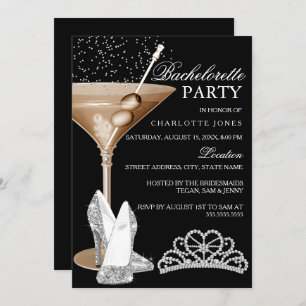 Gold Sparkle Cocktail Bachelorette Party Invitation