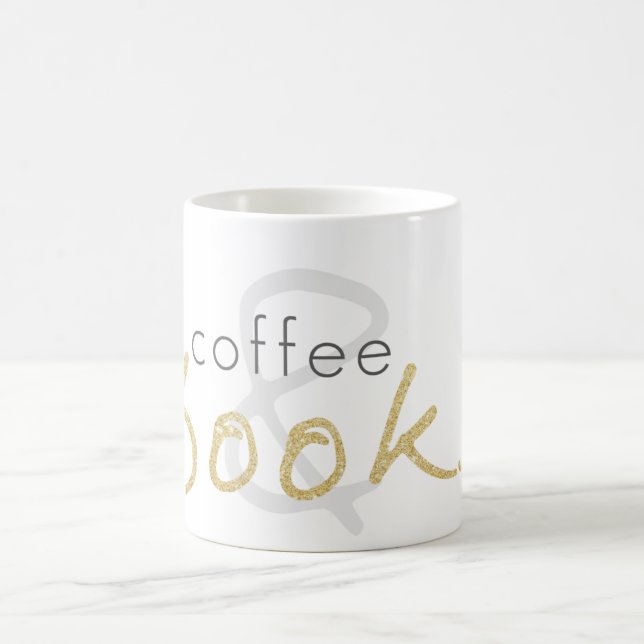 Gold Sparkle Coffee and Books Coffee Mug (Center)