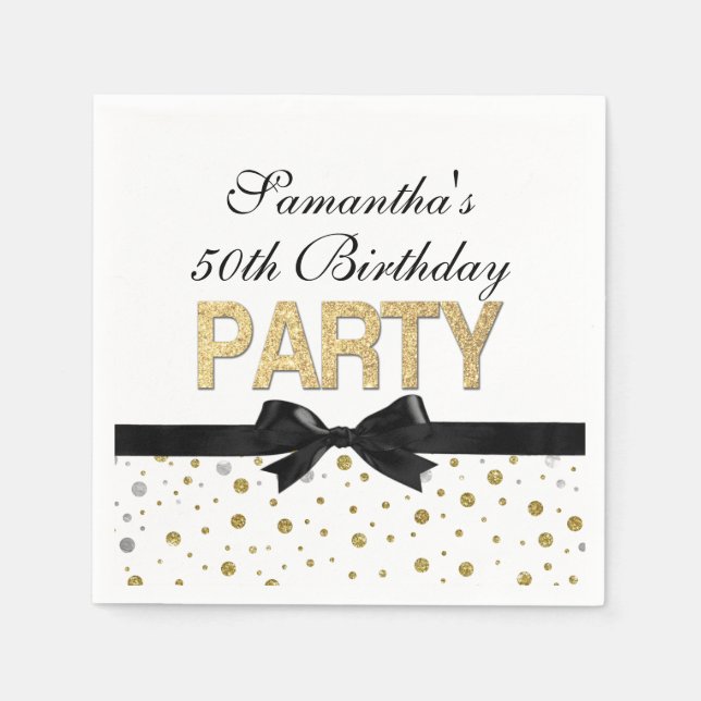 Gold Sparkle Confetti 50th Birthday Party Napkin (Front)