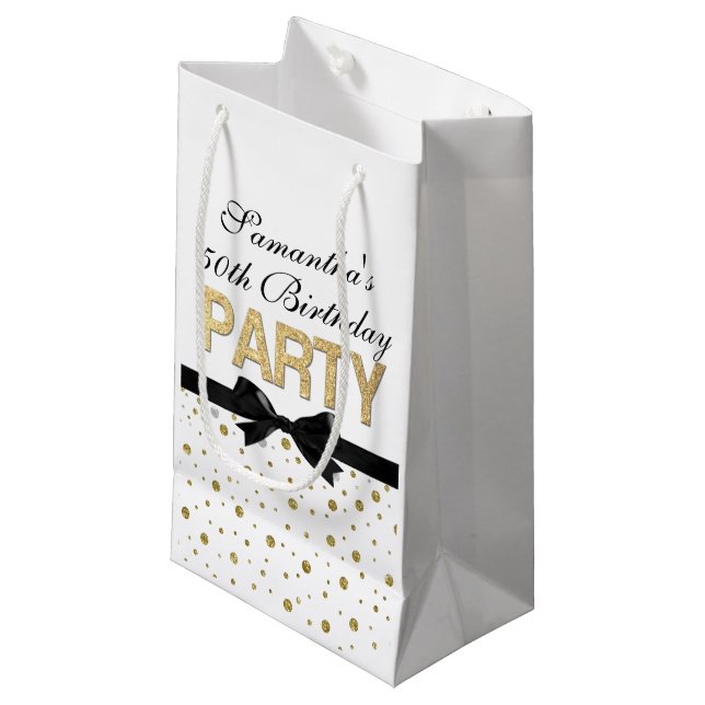 Gold Sparkle Confetti 50th Birthday Party Small Gift Bag (Front Angled)