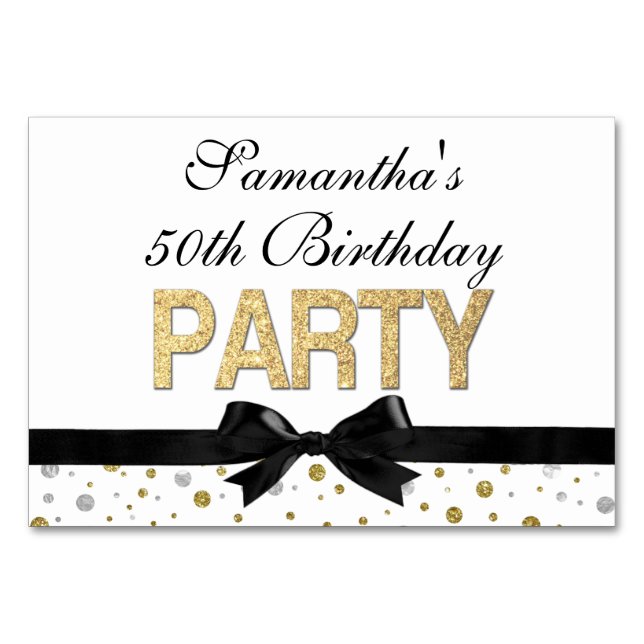 Gold Sparkle Confetti 50th Birthday Party Table Number (Front)