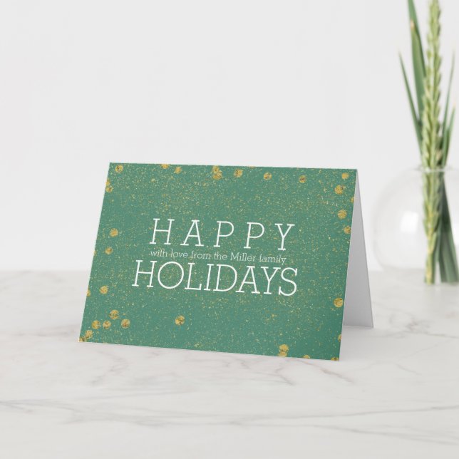 Gold Sparkle Confetti Dots Holiday Card (Front)