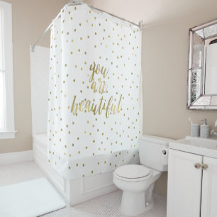 Gold Sparkle Confetti You are Beautiful Shower Curtain