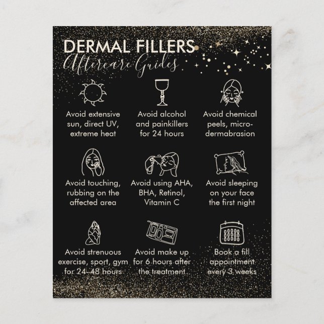 Gold Sparkle Dermal Fillers aftercare Budget Flyer (Back)