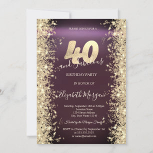 Gold Sparkle Diamonds Burgundy 40th Birthday   Invitation