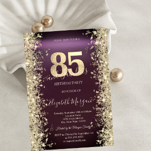 Gold Sparkle Diamonds Burgundy 85th Birthday   Invitation