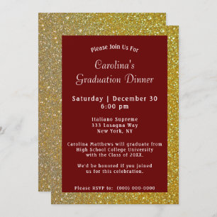 Gold Sparkle Dinner Maroon Graduation Invitation