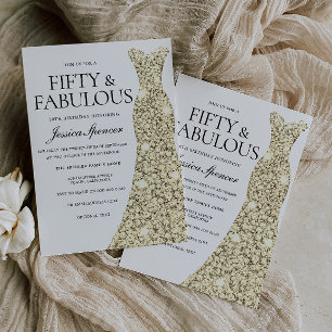 Gold Sparkle Dress 50 & Fabulous 50th Birthday Invitation