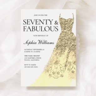 Gold Sparkle Dress 70th Birthday Party  Invitation