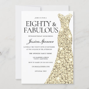 Gold Sparkle Dress 80 & Fabulous 80th Birthday Invitation