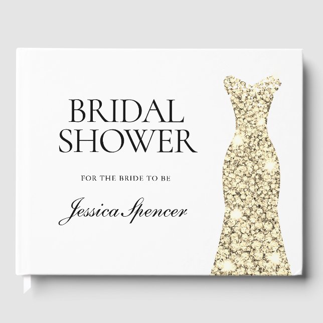 Gold Sparkle Dress Bridal Shower Guest Book (Front)