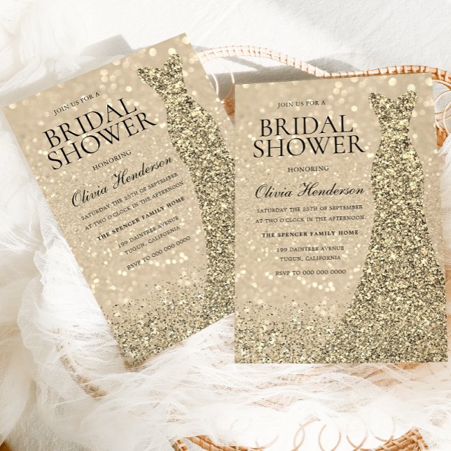 Gold Sparkle Dress Champagne Shimmer Bridal Shower Invitation (Creator Uploaded)