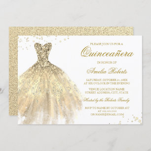 Gold Sparkle Dress Quinceanera Invitation