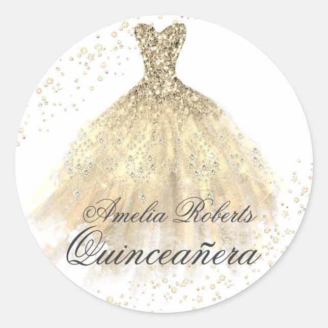 Gold Sparkle Dress Quinceanera Sticker (Front)