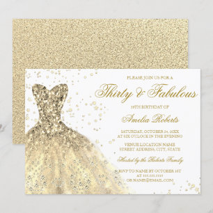 Gold Sparkle Dress Womans 30th Birthday Party Invitation