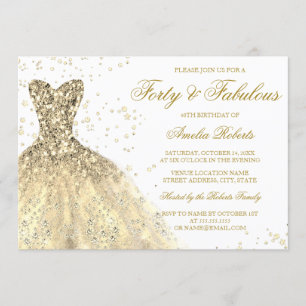 Gold Sparkle Dress Womans 40th Birthday Party Invitation