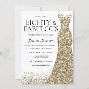 Gold Sparkle Dress Womans 80th Birthday Party Invitation