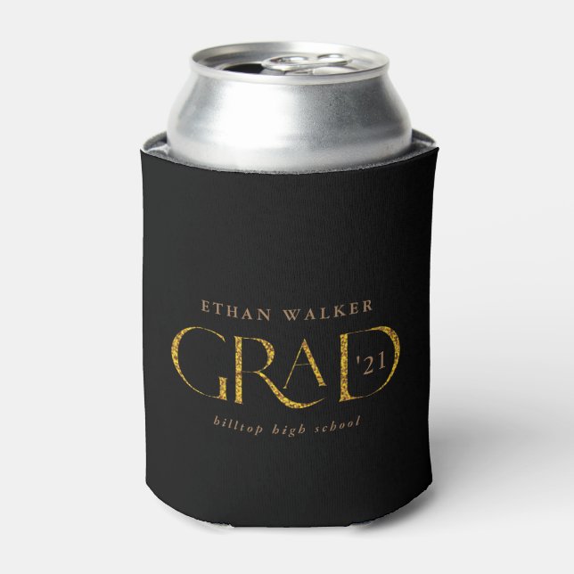 gold sparkle elegant script graduate can cooler (Can Front)