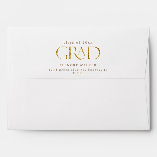 Gold Sparkle Elegant Script Graduate Envelope (Back (Top Flap))