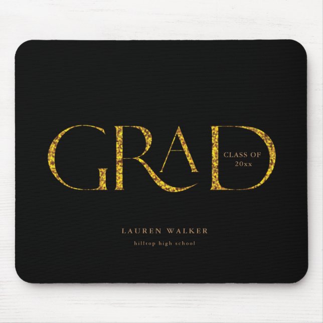 gold sparkle elegant script graduate mouse pad (Front)