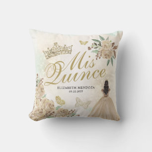 Gold Sparkle Floral Princess Quinceañera Birthday Cushion