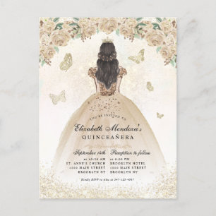 Gold Sparkle Floral Princess Quinceañera Birthday Postcard