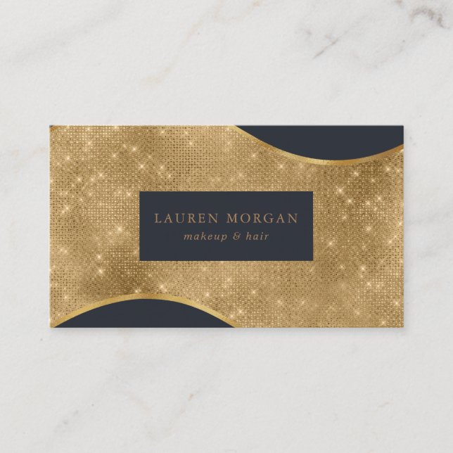 gold sparkle foil wave luxurious business card (Front)