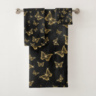 Gold Sparkle Glam Butterflies Bath Towel Set